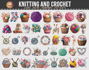 40 Strick- und Häkel-Clipart-Bundle - 300 DPI