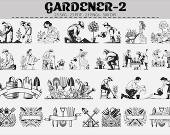 Gardener SVG Bundle: Gardening Clipart, Tools, Plant Lover Illustrations (Digital Download)