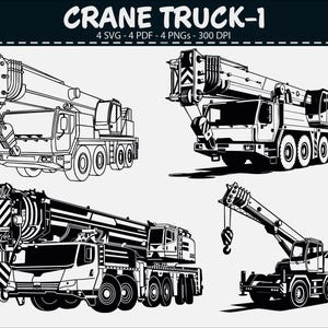Kranlastbil SVG Set Byggfordon Vektor Clipart