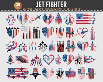 Paquete de imágenes prediseñadas de aviones de combate – PNG patrióticos de la Fuerza Aérea de EE. UU. (Descarga digital)