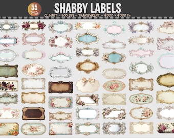 Vintage Blumen Etiketten Clipart | Shabby Chic Rahmen (55 PNGs)
