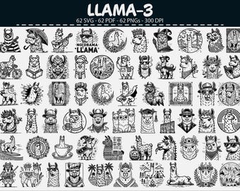 Llama Vector Clipart Bundle SVG PNG PDF Funny Llamas
