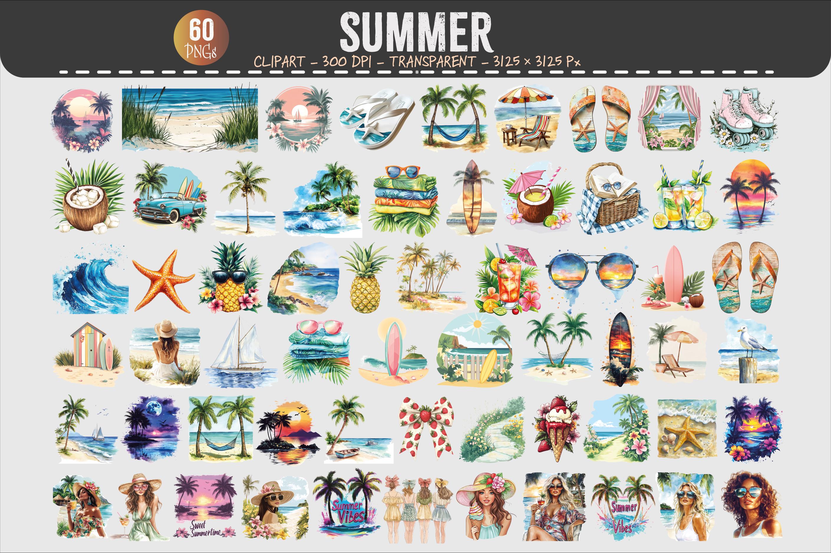 Summer Beach Clipart Bundle Tropical Vacation PNG Set - Etsy