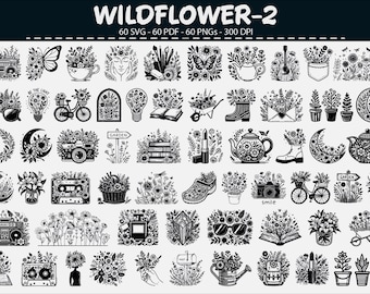 Wildflower Botanical Illustration Clipart Bundle SVG PNG PDF