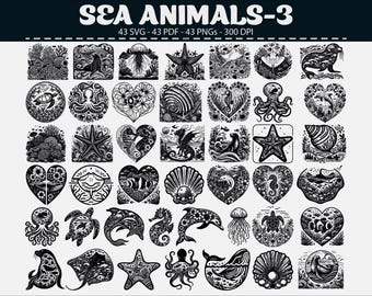 Ocean Animal SVG Bundle: 43 Sea Creature Vector Cut Files (Digital Download
