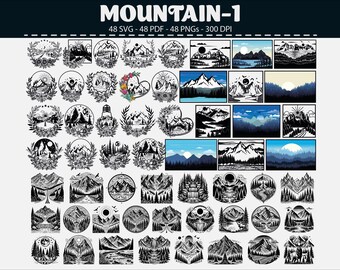 Mountain Landscape Clipart Bundle: SVG, PNG, PDF Files (Digital Download