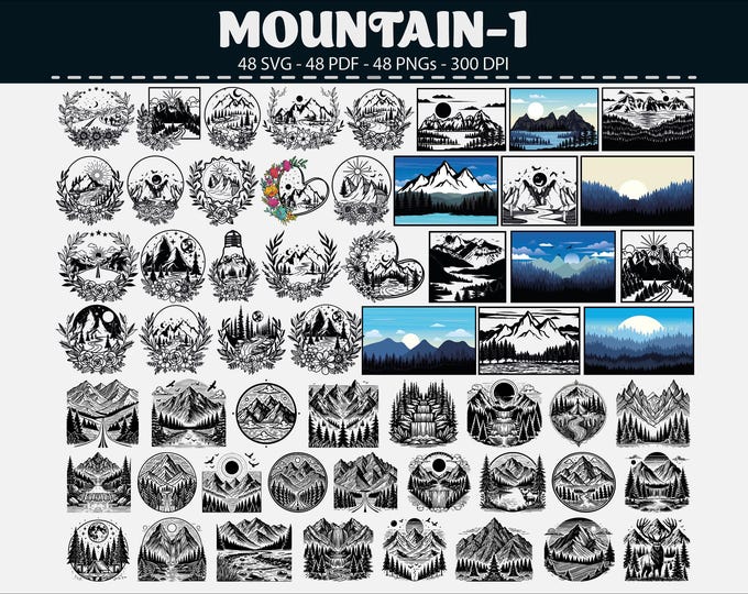 Mountain SVG Bundle, Peaks Clipart, Vector Cut Files for Cricut, PNG ...