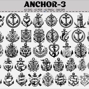 Nautical Anchor SVG Bundle: 42 Vector Cut Files for Cricut, Silhouette (Digital Download)