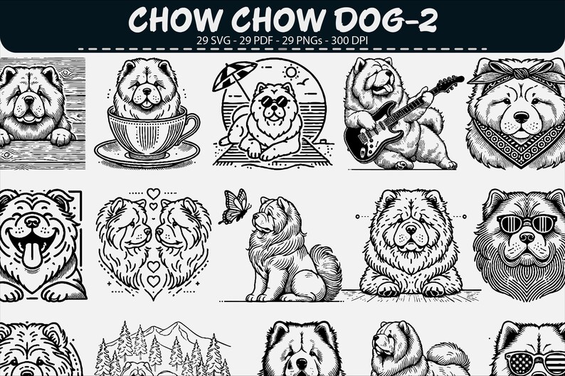 Chow Chow Dog Clipart Bundle SVG PNG PDF – 28 Vintage Engraving Designs ...