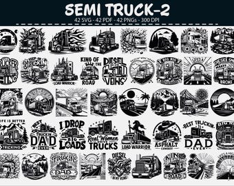 Semi Truck Clipart Bundle – 42 SVG PNG PDF Big Rig Truck Designs