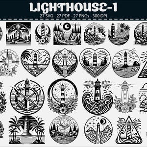 Lighthouse SVG PNG PDF Bundle: Nautical Vector Cut Files (Digital Download)