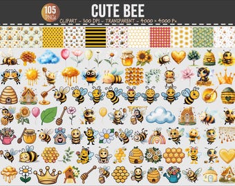 Watercolor Bee Clipart Bundle: Honeycomb & Floral PNGs (Digital Download)