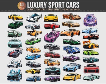 Luxury Supercar Clipart – 40 PNGs, Racing Car Illustrations (Digital Download)