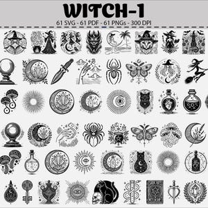 Witchcraft Clipart Bundle SVG PNG PDF Vector Illustrations for Cricut Silhouette Tattoo Designs Sublimation