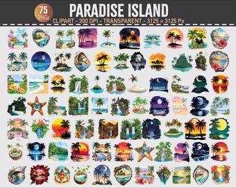Tropical Beach Clipart Bundle: Paradise Island PNG Set (Digital Download)