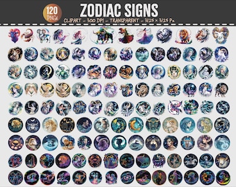 Zodiac Signs Clipart Bundle | Celestial Astrology PNGs (Digital Download)