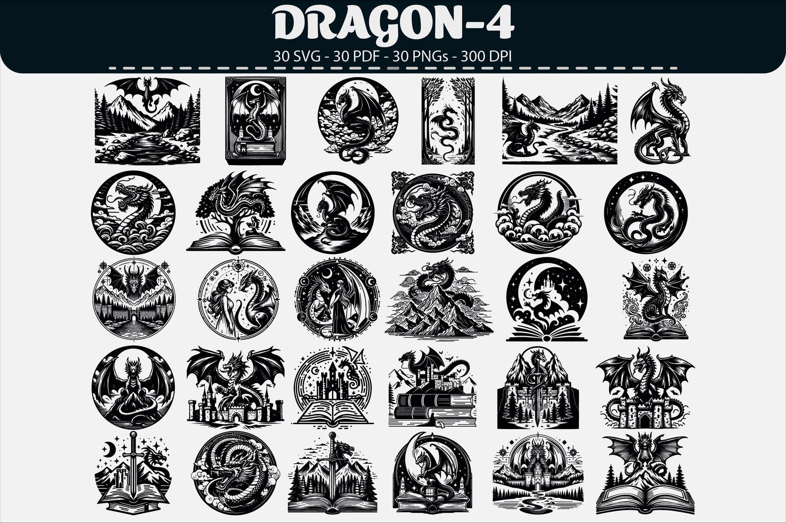 Dragon Vector Set Dragon Vector SVG Bundle – Fantasy Clipart, Tattoo Designs (PDF, PNG ...