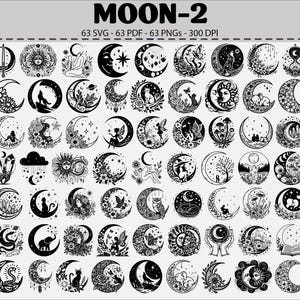 Celestial Moon SVG Bundle: 63 Vector Designs, Cricut & Silhouette Cut Files (Digital Download)