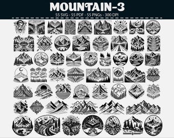 Mountain Vector Clipart Bundle: Minimalist Line Art SVG, PNG, PDF (Digital Download)