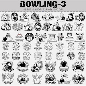Bowling SVG-bundel: retro clipart, Strike Ball Pins (digitale download)