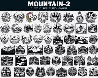 Mountain Landscape Vector Clipart: Nature SVG, PNG, PDF Bundle