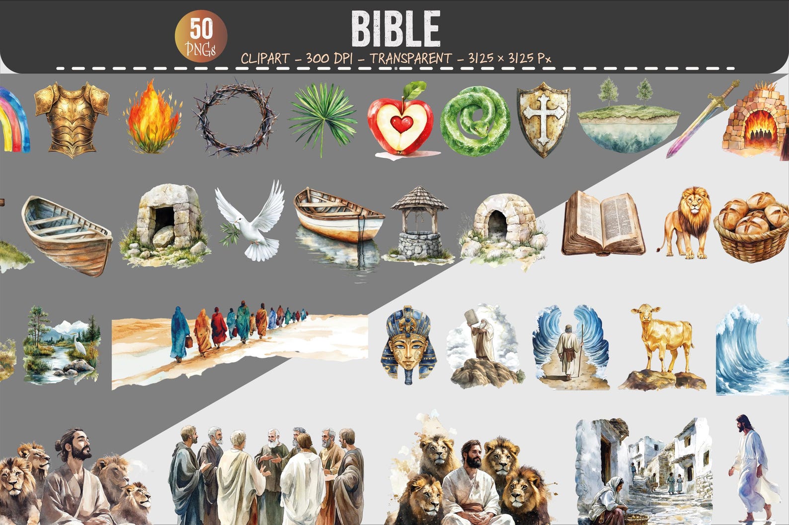 Bible Clipart Bundle Christian Illustration PNG Set Biblical Symbols ...