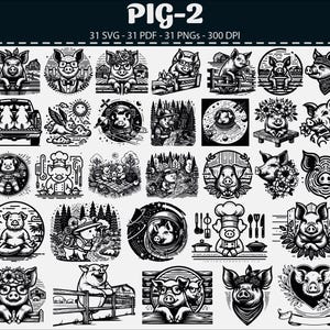 Pig SVG Bundle – 31 Farm Animal Vector Cut Files for Cricut, Clipart, Silhouette, Laser Engraving, Sublimation, Digital Download