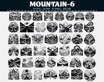 Mountain Vector Clipart Bundle: Minimalist Line Art SVG, PNG, PDF (Digital Download)