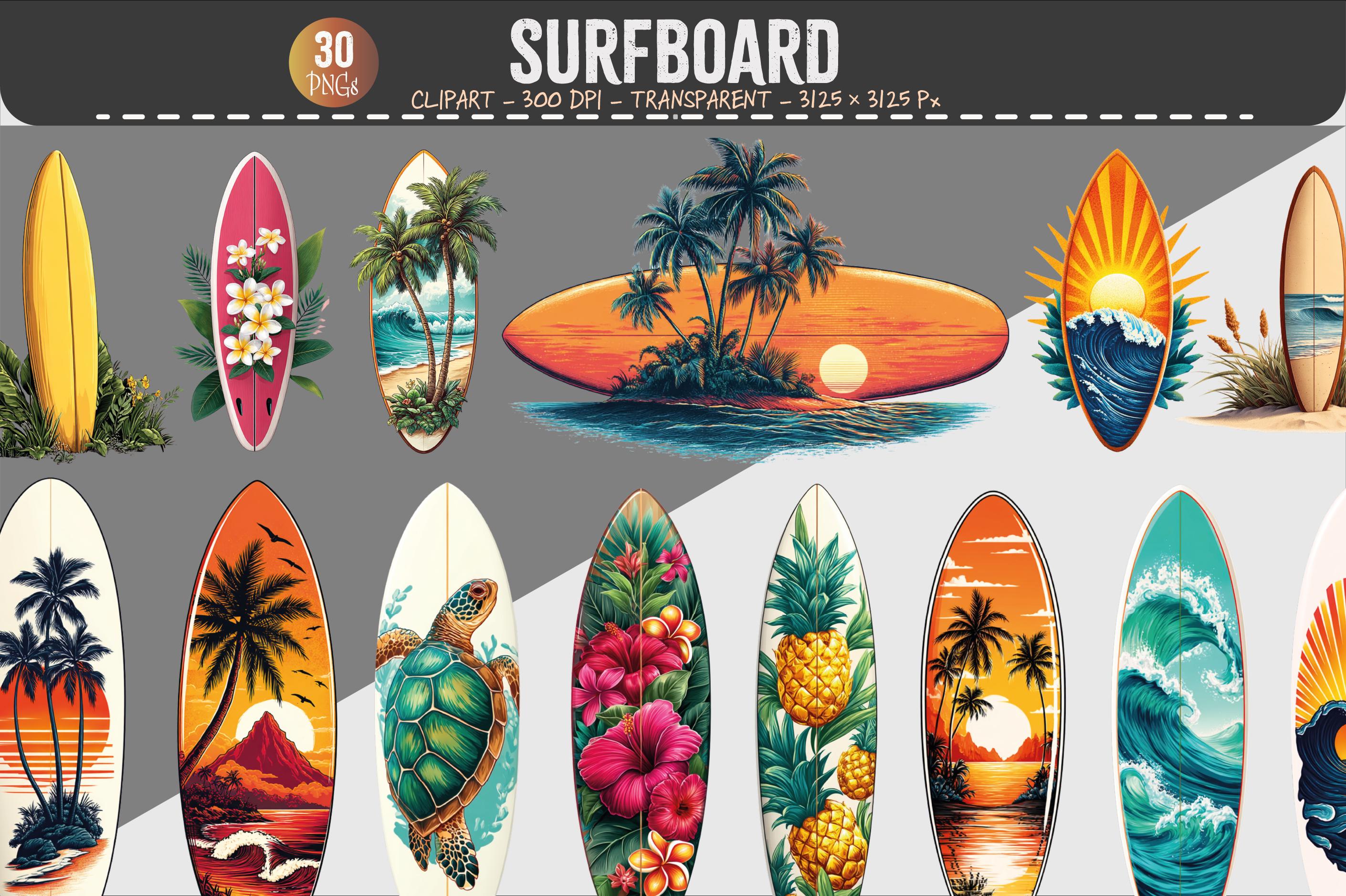 Surfboard Clipart Bundle | 30 PNG | Tropical Beach Boards & Summer ...
