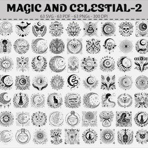 Mystical Celestial SVG Bundle | Magic Moon Sun Star Vector Clipart for Cricut, Silhouette, Astrology, Tattoo, Sublimation, Crafts