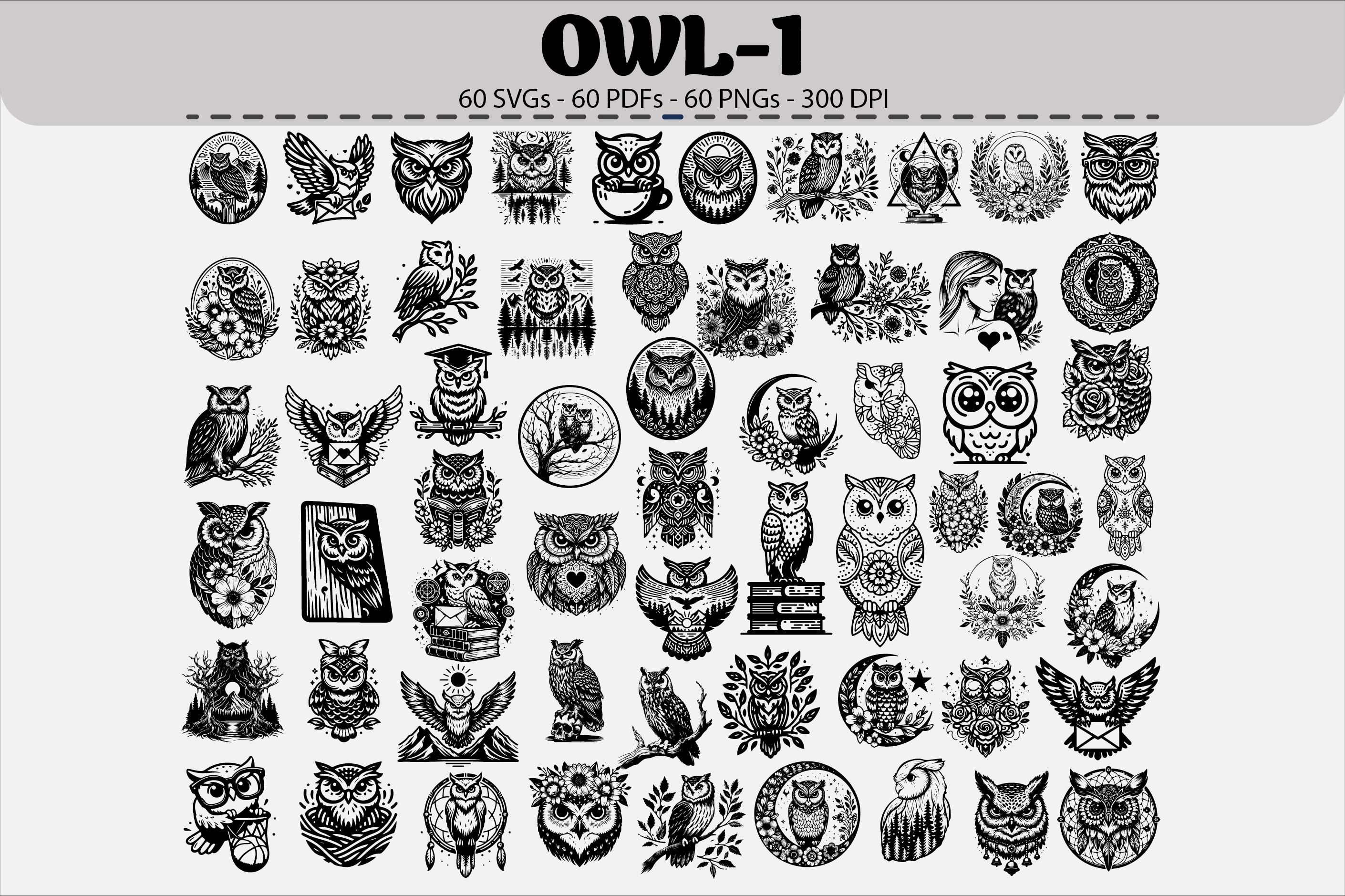 Owl SVG Bundle: 60 Vector Designs for Cricut (Digital Download)