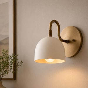 Modern Brass Bowl Wall Sconce – Handmade Dome Shade Light Fixture for Bedroom, Hallway & Living Room Wall Lamp for Bedroom