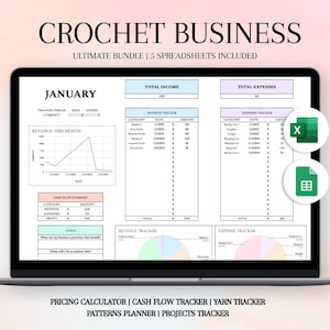 Crochet Business Tracker Bundle | Pricing Calculator Small Business Planner Projects Tracker Crochet Patterns Monthly Revenue Expenses
