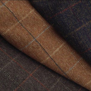 Tela de lana a cuadros estilo vintage: tweed grueso para otoño/invierno, ideal para coser tú mismo. Patrón de cuadros color café carbón. Material suave y cálido para abrigos.