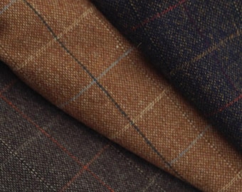 Vintage Style Plaid Wool Fabric – Thick Autumn/Winter Tweed for DIY Sewing – Coffee  Charcoal Check Pattern – Soft  Warm Coat Material