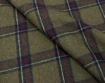 Premium Olive Green Large Plaid Wool Fabric - 640g Heavyweight Woolen for Winter Coats & Outerwear - High-Quality Tailoring Material