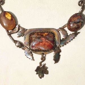 Rustic necklace, red rusty pietersite, oxidized silver, fallen leaves autumn style image 10