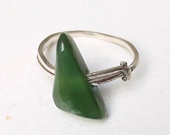 Triangle Green Raw Wyoming Jade Ring, Sterling Silver, Sized to Order