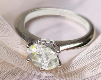 Raw Herkimer Diamond Sterling Silver Ring, Double-Terminated Quartz Engagement Jewelry (US 7.5)