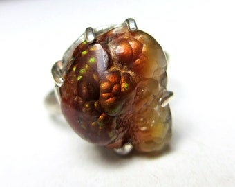 Raw Mexican Fire Agate Ring Sterling Silver, size 7 US 17,3 EU RESERVED