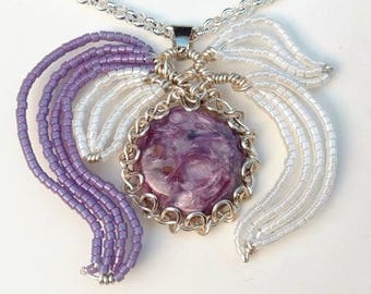 Purple Charoite & Seed Bead "Angel Wings" Necklace
