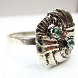 Two Stone Ring, Blue Green Beryl, Fine Sterling Silver image 2