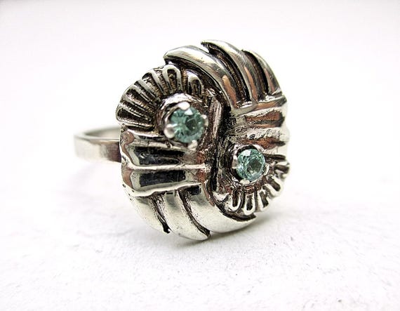 Two Stone Ring, Blue Green Beryl, Fine Sterling Silver