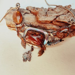 Rustic necklace, red rusty pietersite, oxidized silver, fallen leaves autumn style image 4