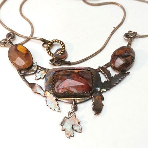 Rustic necklace, red rusty pietersite, oxidized silver, fallen leaves autumn style image 2