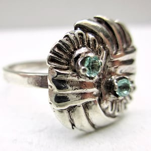 Two Stone Ring, Blue Green Beryl, Fine Sterling Silver image 3