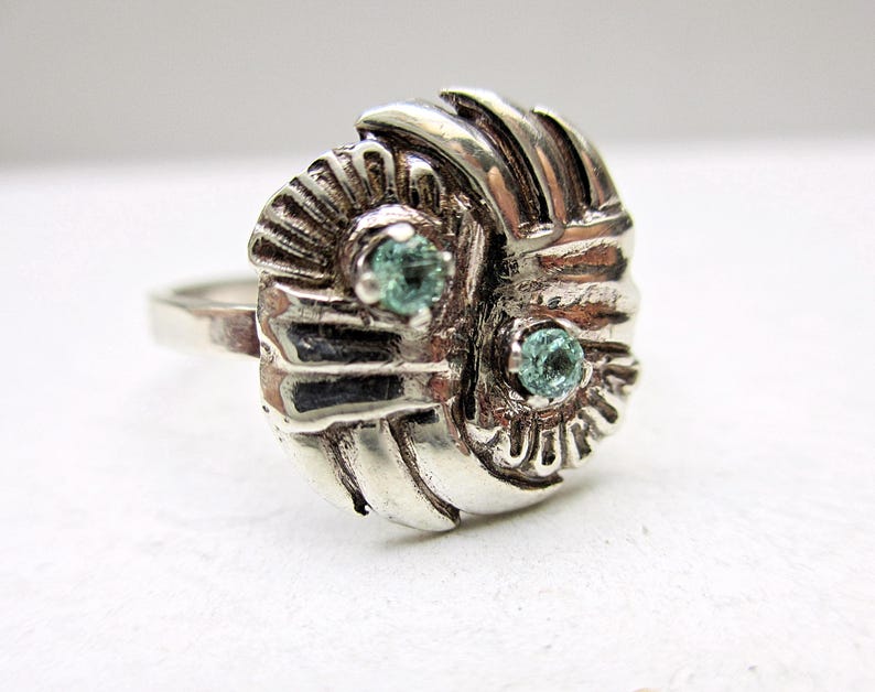 Two Stone Ring, Blue Green Beryl, Fine Sterling Silver image 4