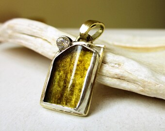 Raw heliodor golden yellow beryl necklace sterling silver, brass, mixed media pendant