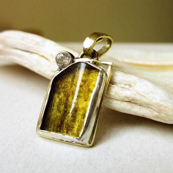 Raw heliodor golden yellow beryl necklace sterling silver, brass, mixed media pendant