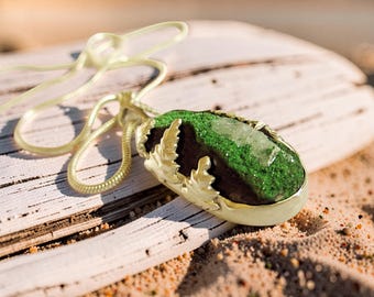 Uvarovite druzy pendant sterling silver, green garnet, forest necklace,